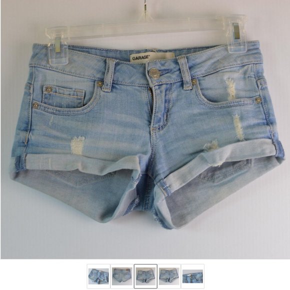 Folded Hem Ripped Distressed Jean Shorts Hotpants Women sz 00 Stretch Light Wash - Picture 2 of 4